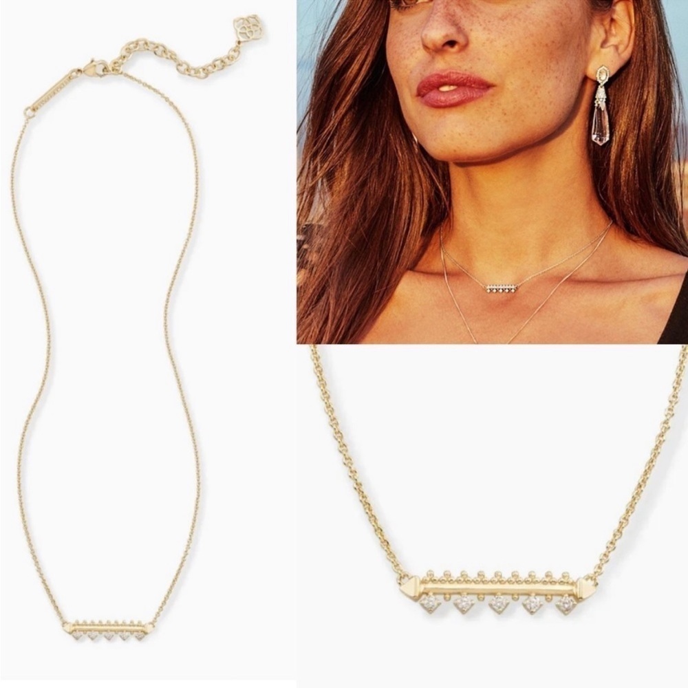 Kendra Scott Gold Plated Anissa Bar Pendant‎ Cubic Zirconia Regal Necklace - Picture 13 of 13